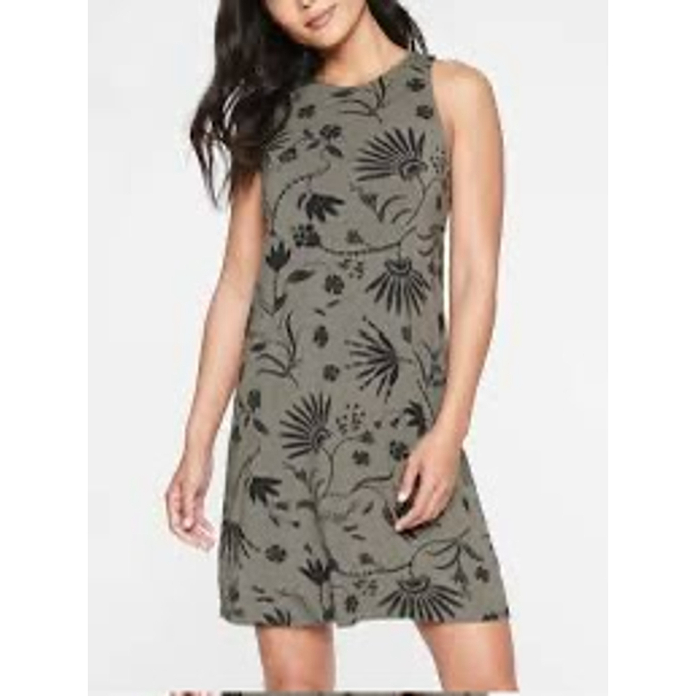 NWT Athleta Santorini Printed High Neck Dress size XS olive green modal